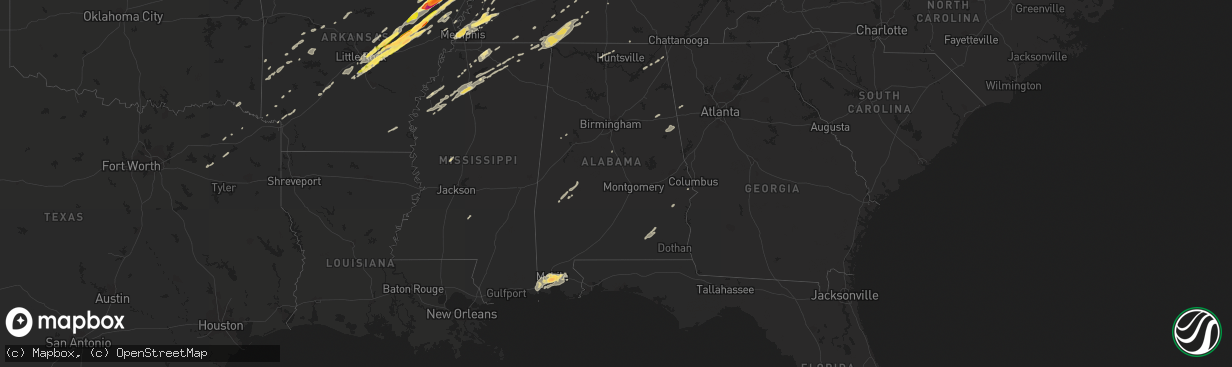 Hail map in Alabama on December 23, 2015