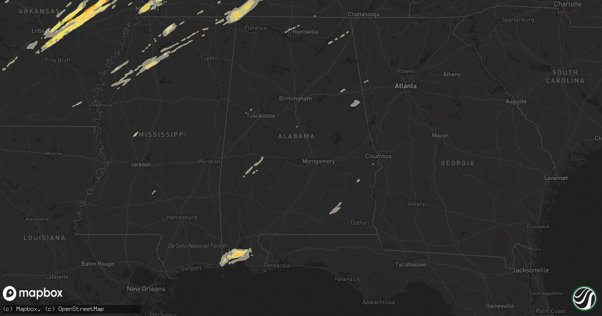Hail map in Alabama on December 23, 2015