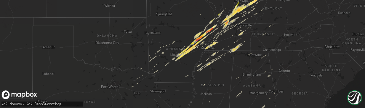 Hail map in Arkansas on December 23, 2015