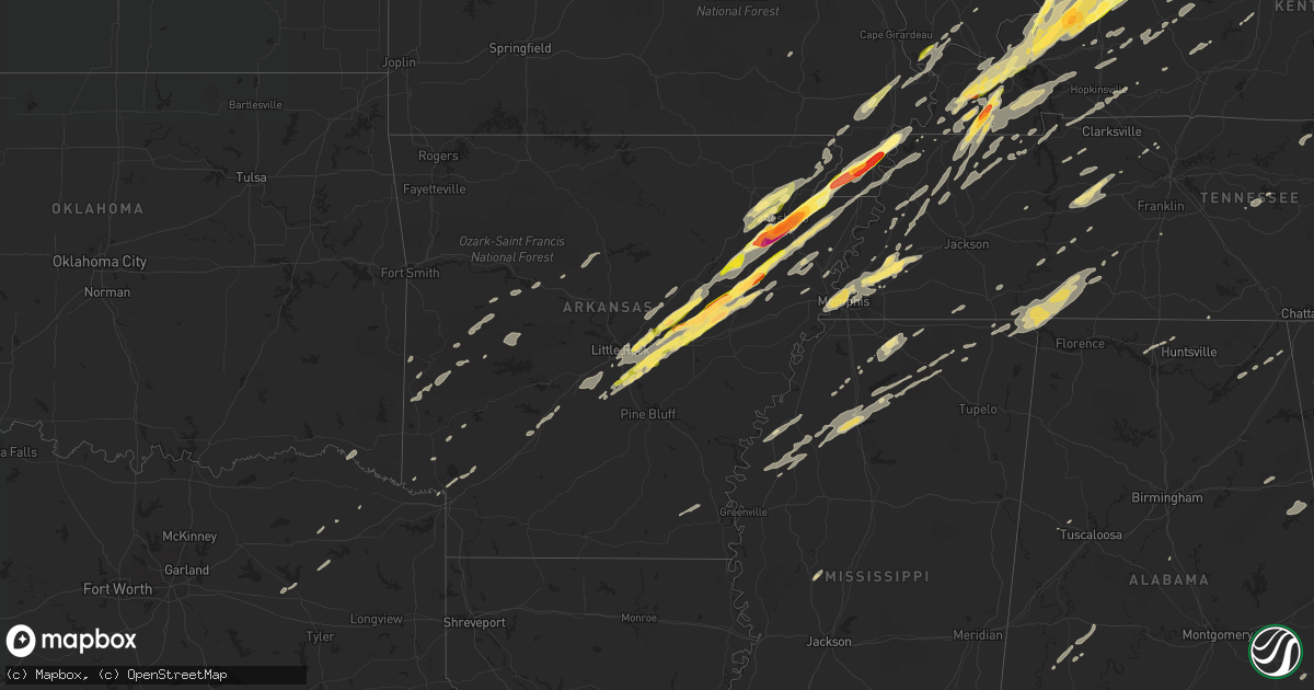 Hail map in Arkansas on December 23, 2015