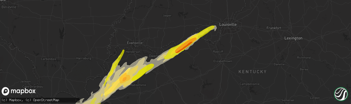 Hail map in Hawesville, KY on December 23, 2015