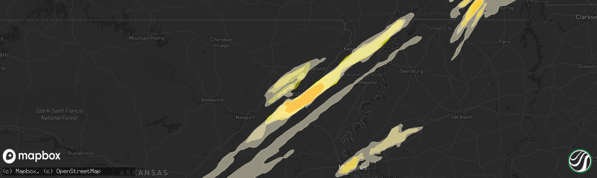 Hail map in Jonesboro, AR on December 23, 2015