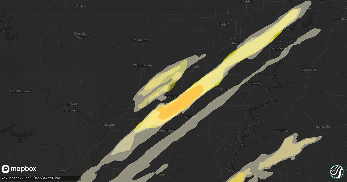 Hail map in Jonesboro, AR on December 23, 2015
