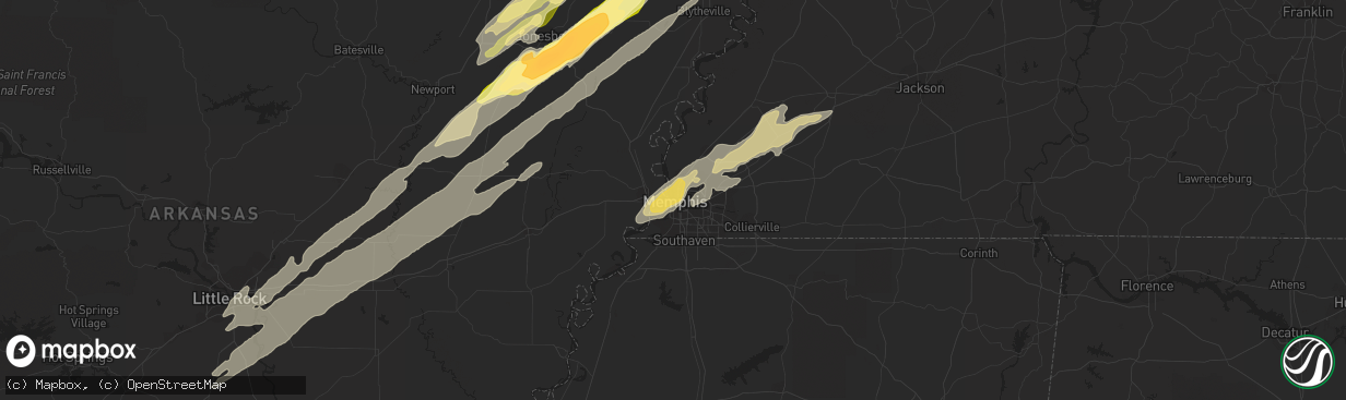 Hail map in Memphis, TN on December 23, 2015