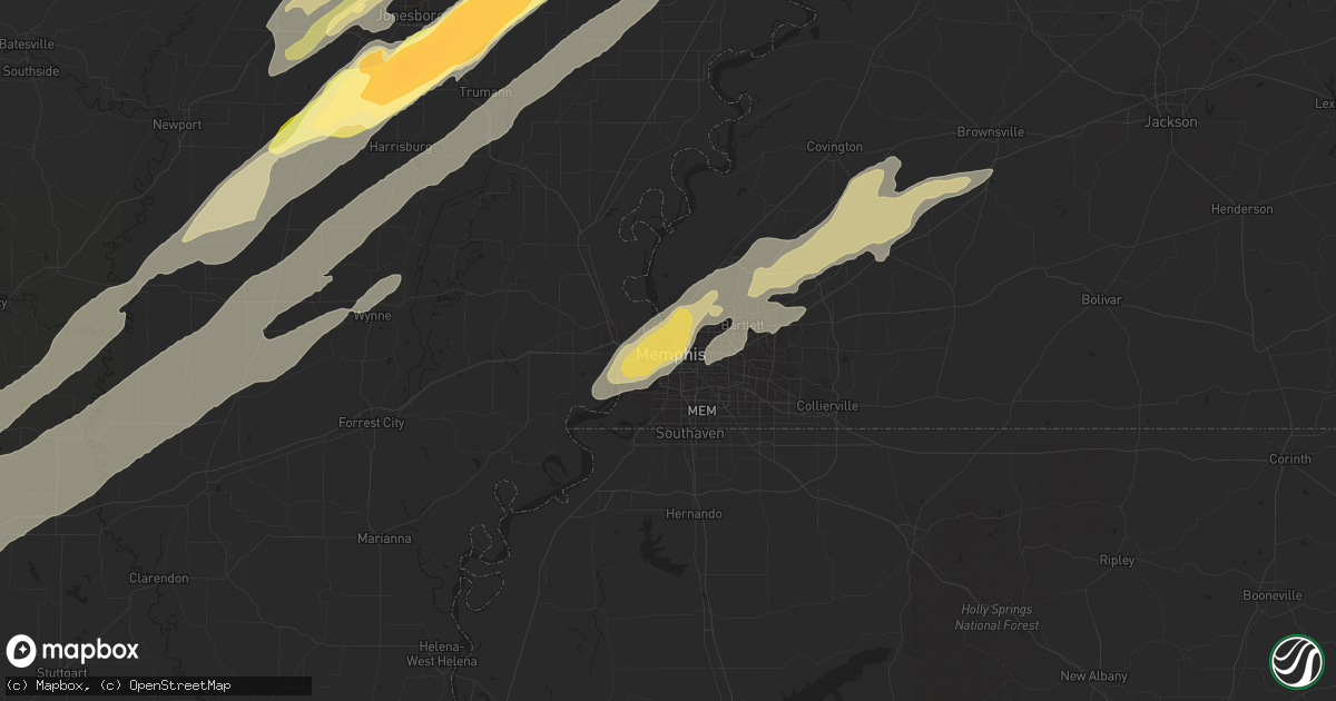Hail map in Memphis, TN on December 23, 2015