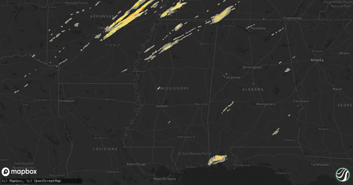 Hail map in Mississippi on December 23, 2015