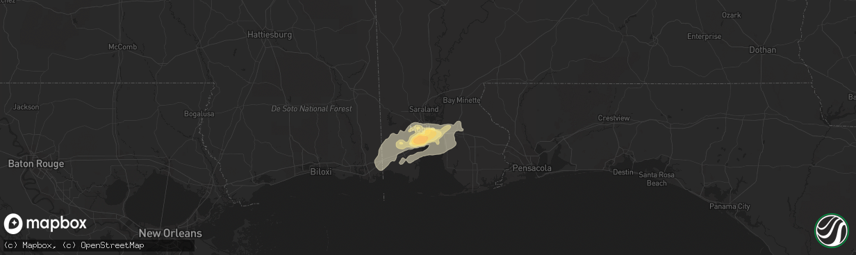 Hail map in Mobile, AL on December 23, 2015