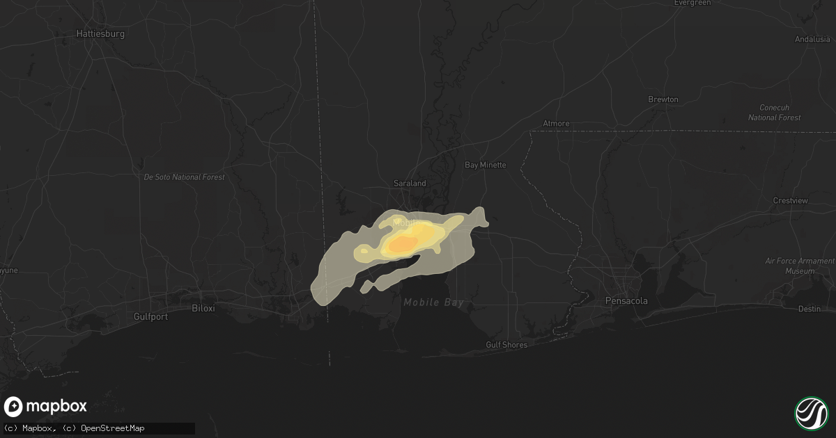 Hail map in Mobile, AL on December 23, 2015