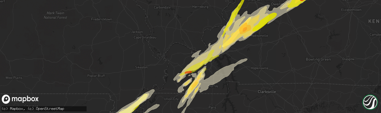 Hail map in Paducah, KY on December 23, 2015