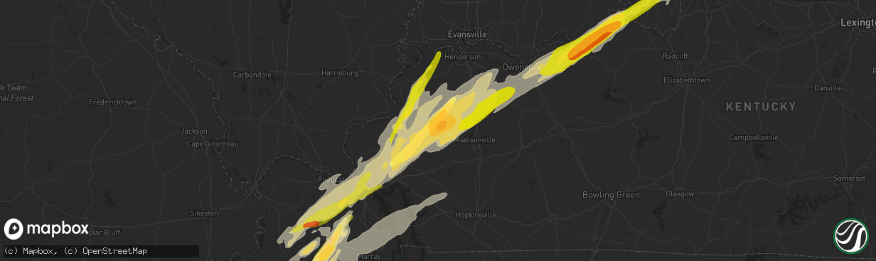 Hail map in Providence, KY on December 23, 2015