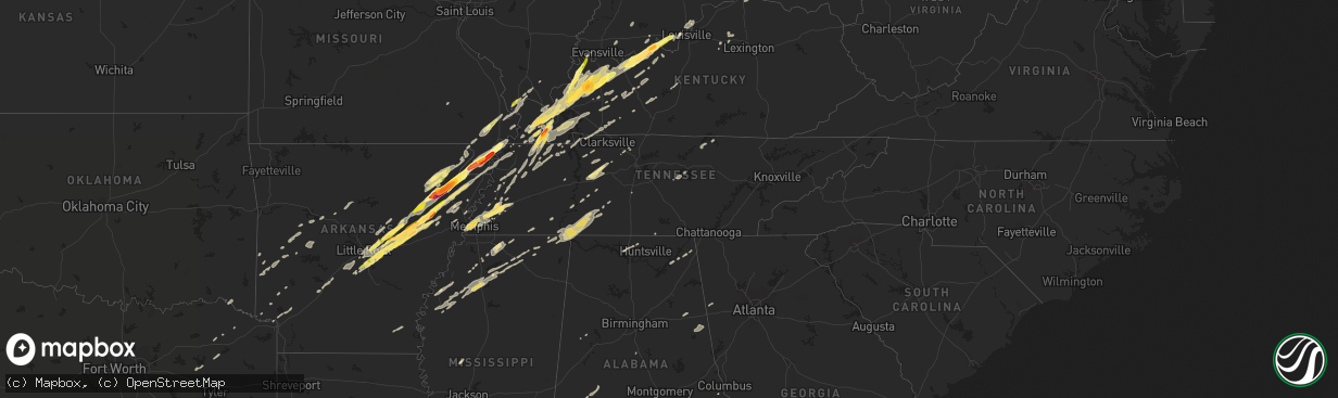 Hail map in Tennessee on December 23, 2015