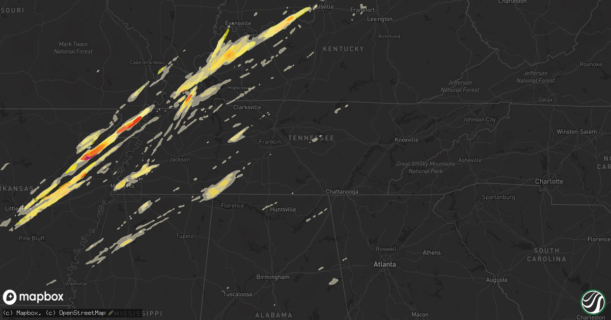 Hail map in Tennessee on December 23, 2015