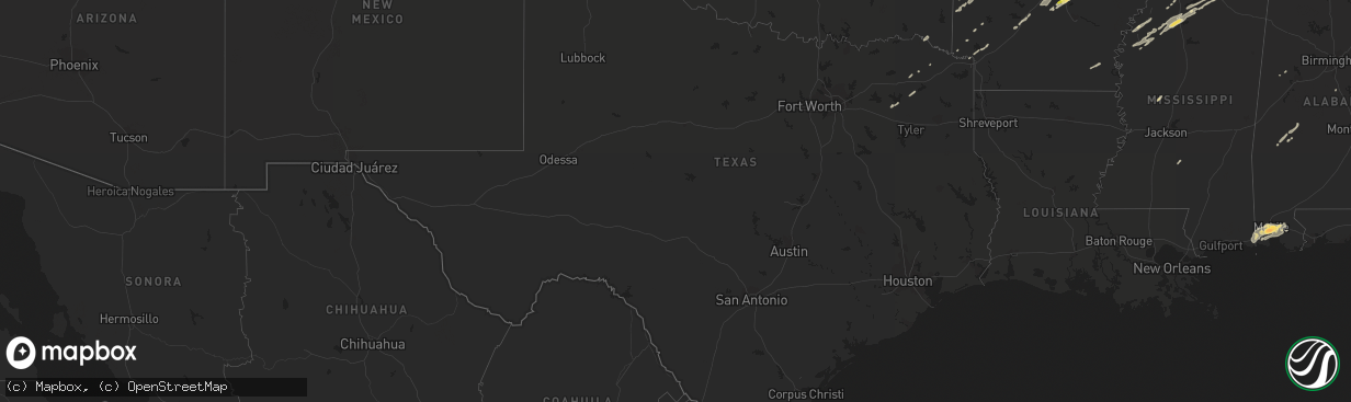 Hail map in Texas on December 23, 2015