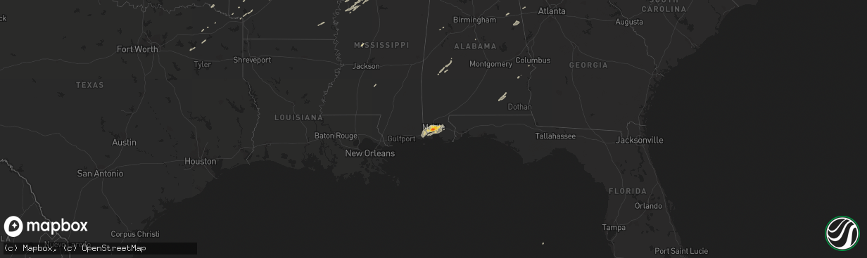 Hail map on December 23, 2015