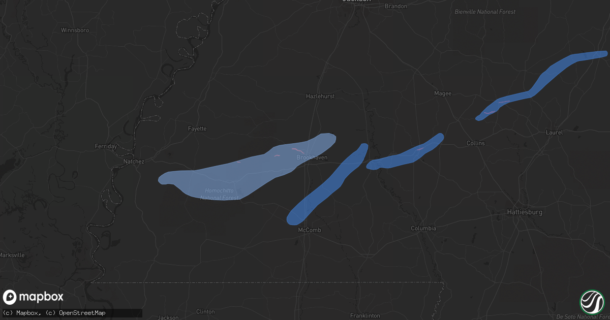 Hail map in Brookhaven, MS on December 23, 2020