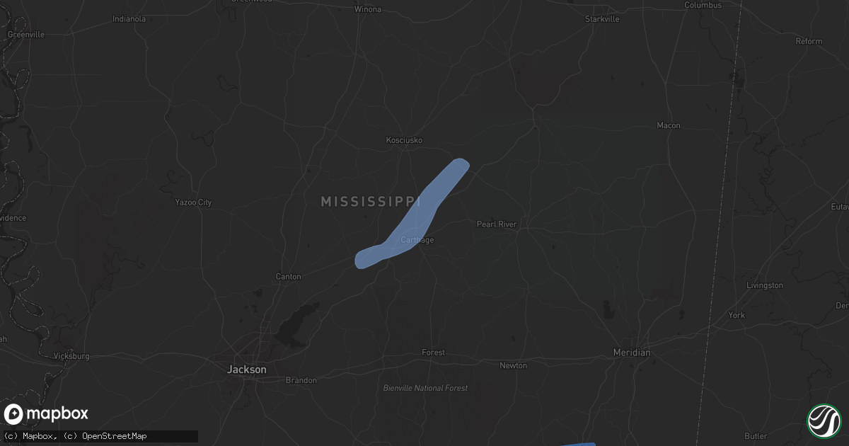 Hail map in Carthage, MS on December 23, 2020