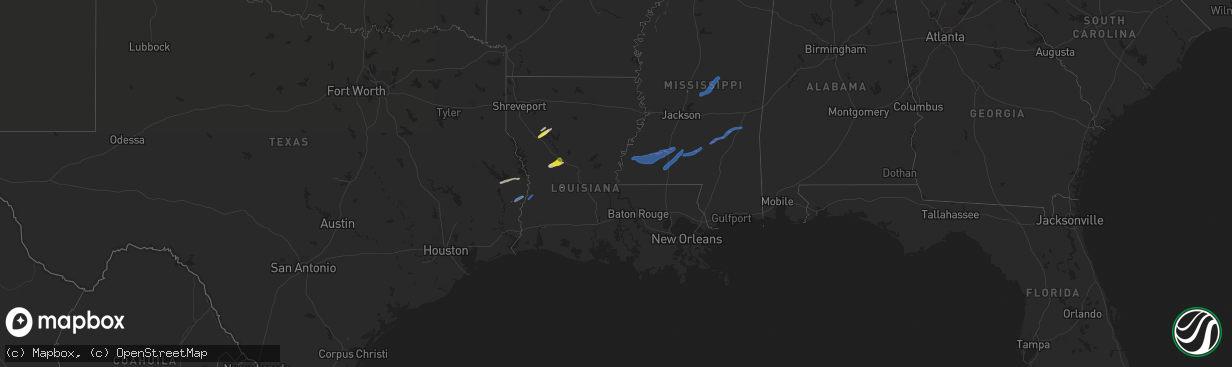 Hail map in Louisiana on December 23, 2020