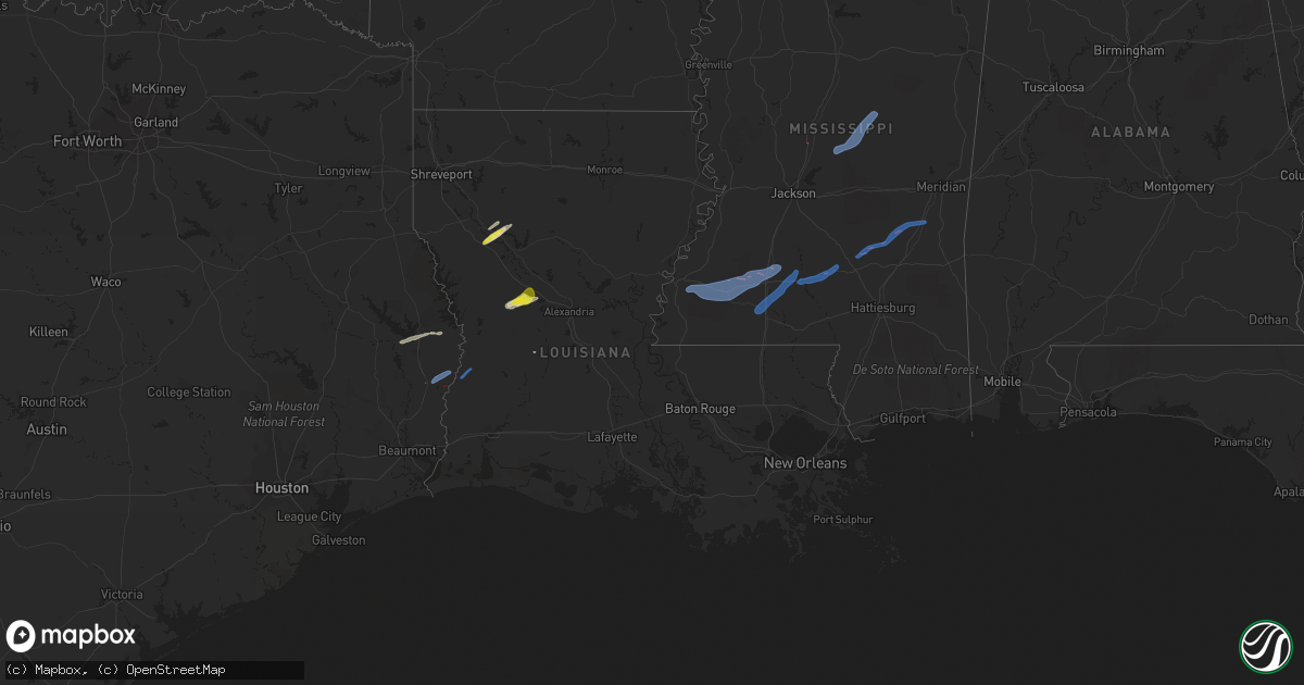 Hail map in Louisiana on December 23, 2020