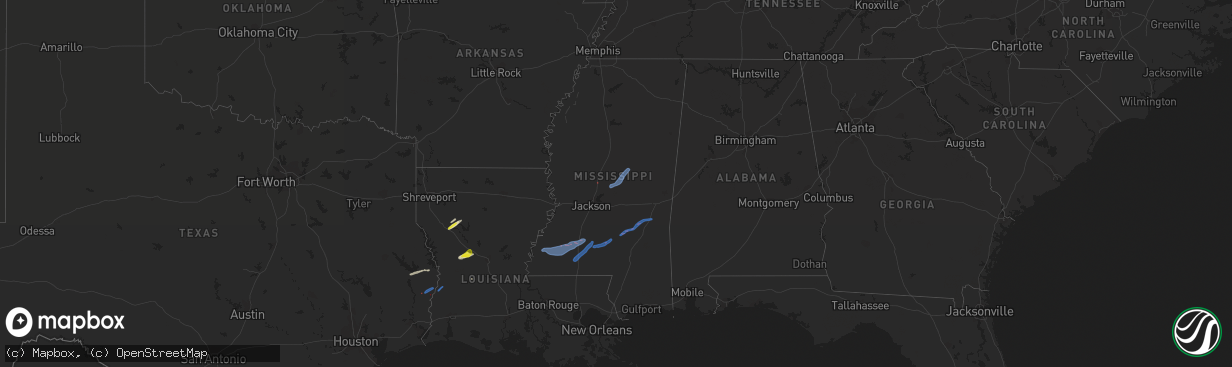 Hail map in Mississippi on December 23, 2020