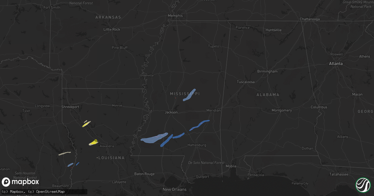 Hail map in Mississippi on December 23, 2020