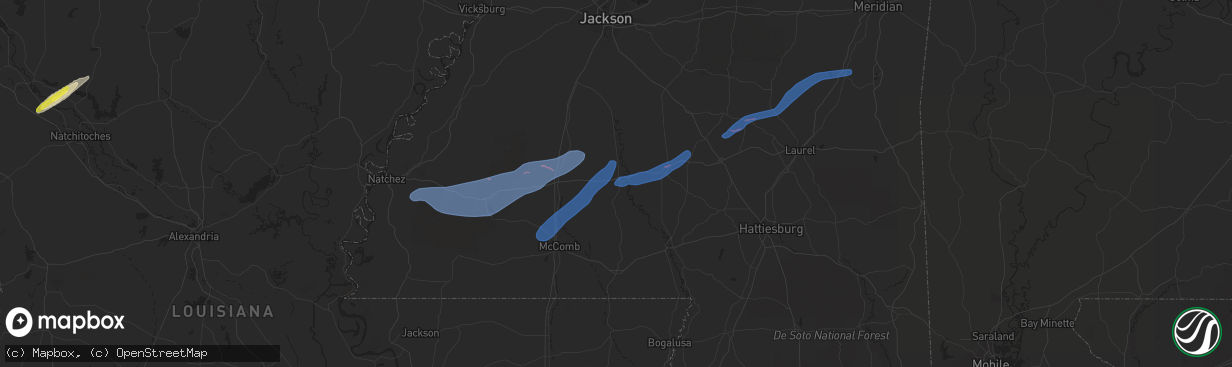 Hail map in Monticello, MS on December 23, 2020