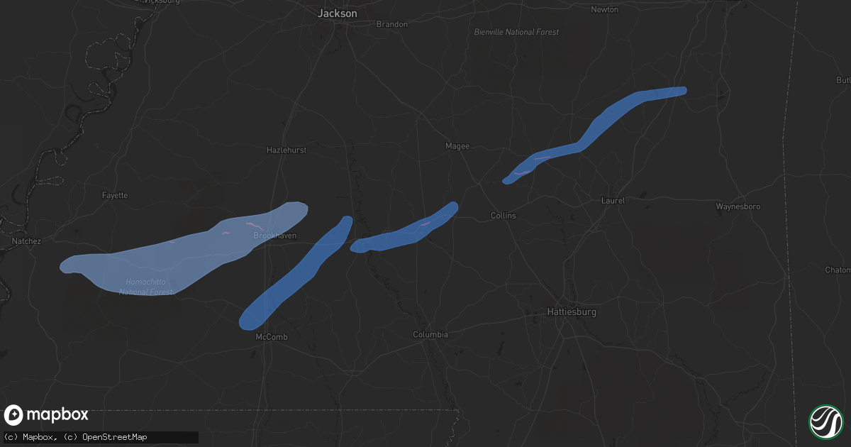 Hail map in Prentiss, MS on December 23, 2020