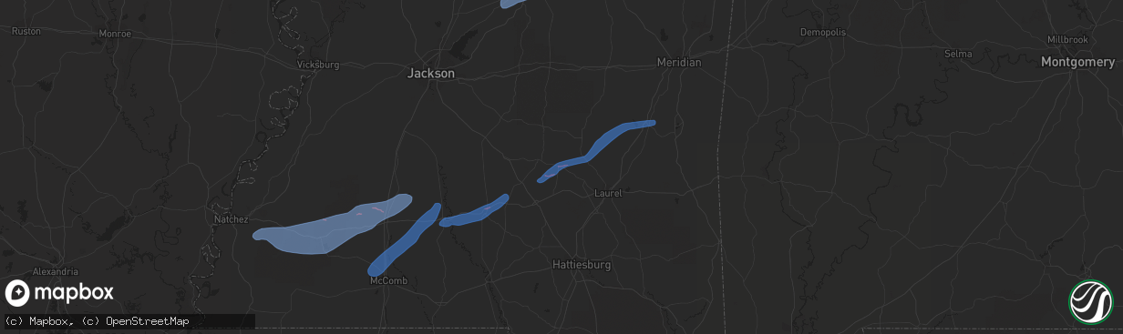 Hail map in Taylorsville, MS on December 23, 2020