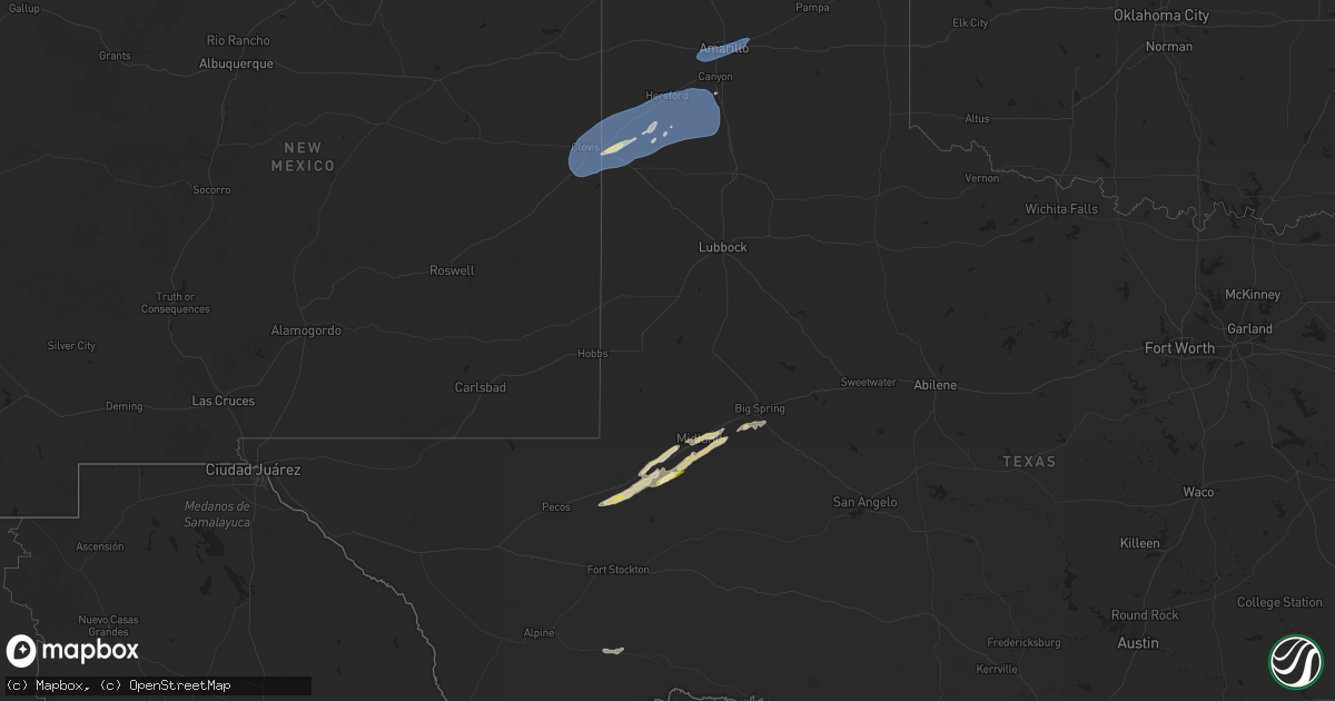 Hail map in Texas on December 23, 2023