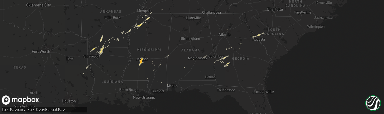 Hail map in Alabama on December 24, 2015