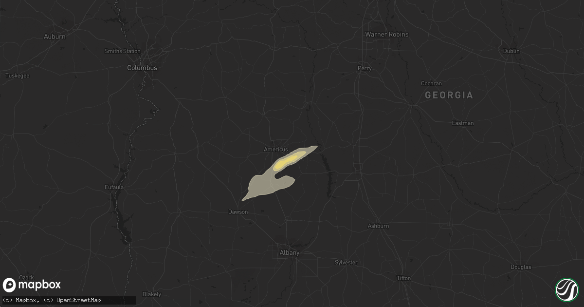 Hail map in Americus, GA on December 24, 2015