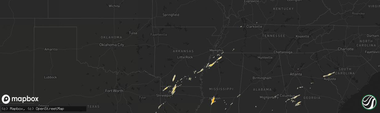 Hail map in Arkansas on December 24, 2015