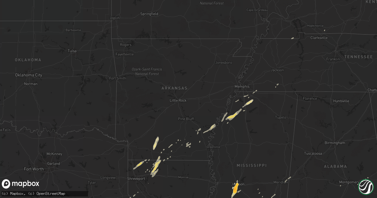 Hail map in Arkansas on December 24, 2015