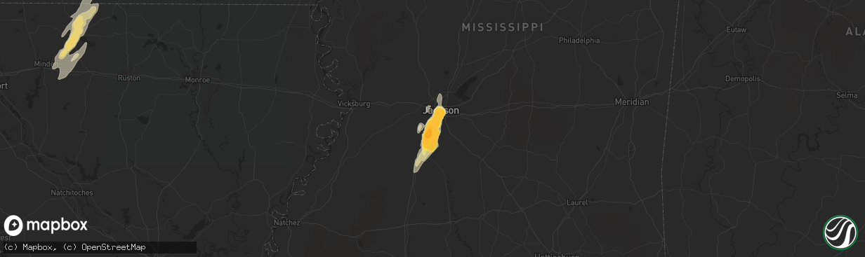 Hail map in Byram, MS on December 24, 2015