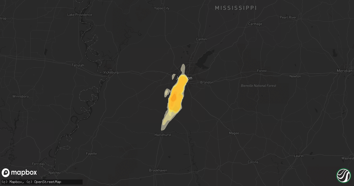 Hail map in Byram, MS on December 24, 2015