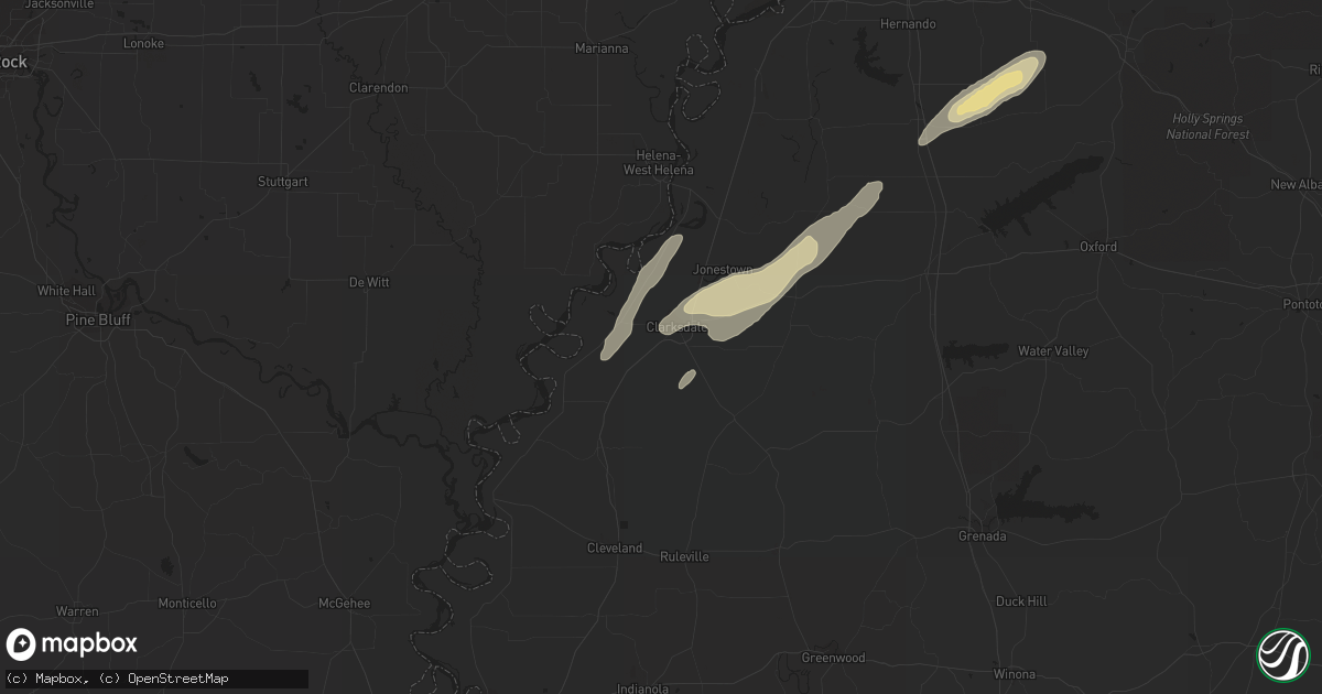 Hail map in Clarksdale, MS on December 24, 2015