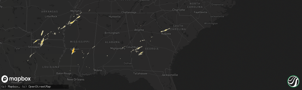 Hail map in Georgia on December 24, 2015