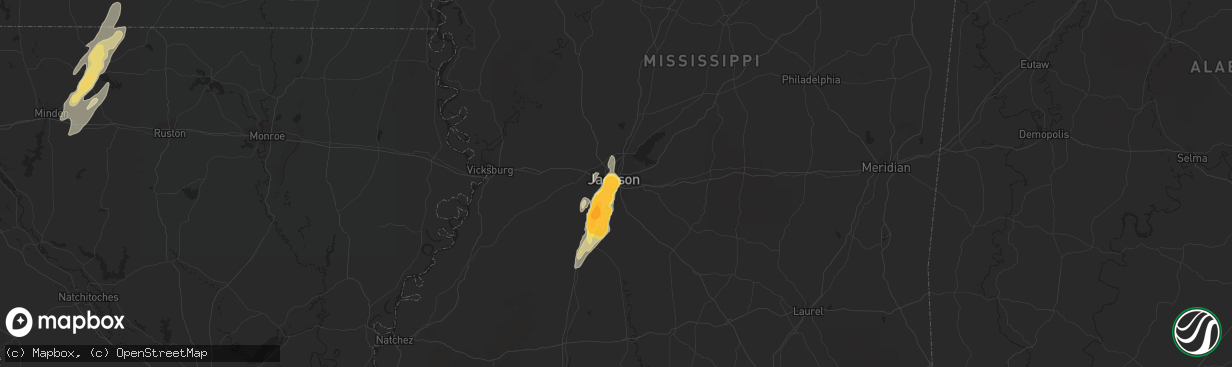 Hail map in Jackson, MS on December 24, 2015