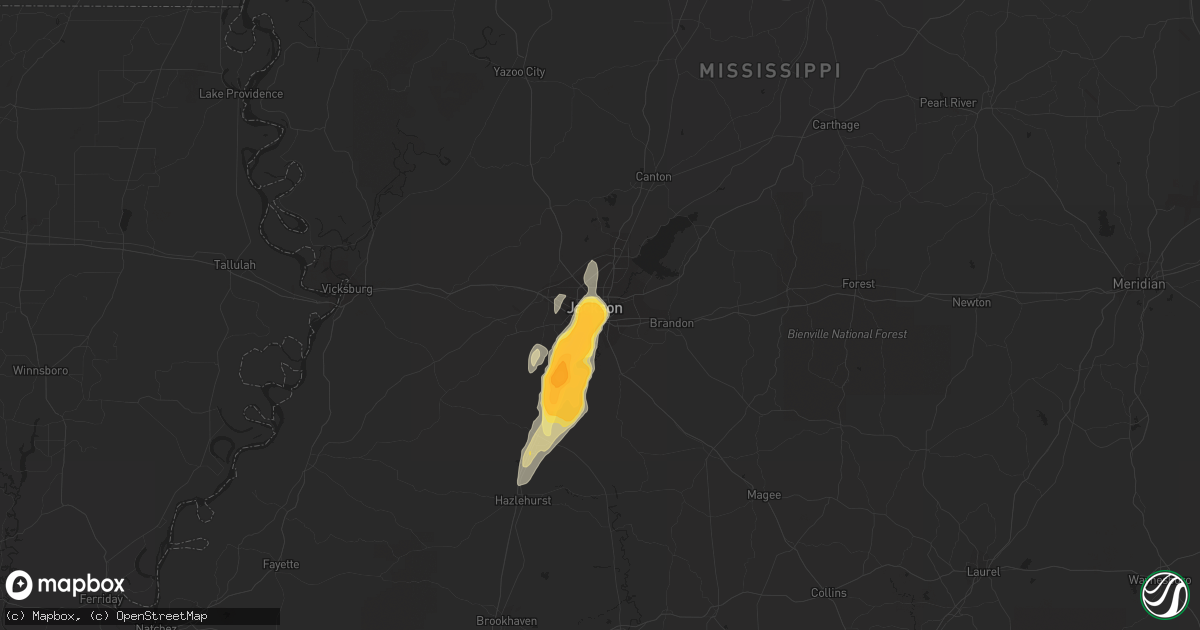 Hail map in Jackson, MS on December 24, 2015