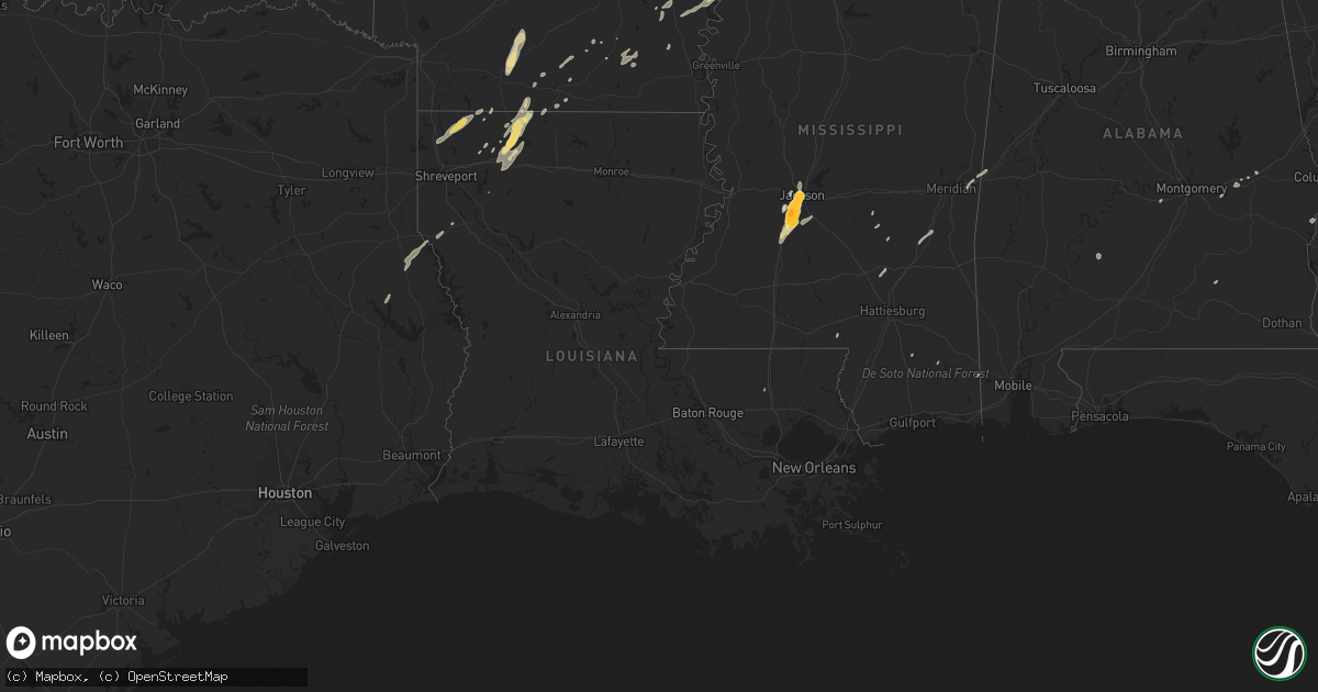 Hail map in Louisiana on December 24, 2015