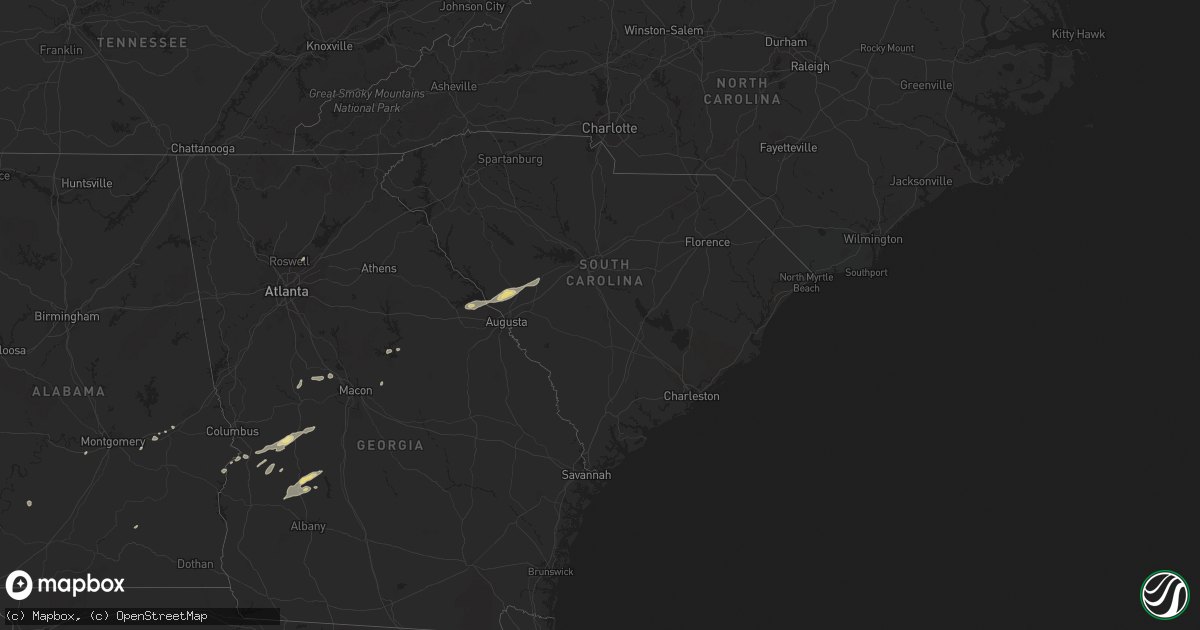Hail map in South Carolina on December 24, 2015