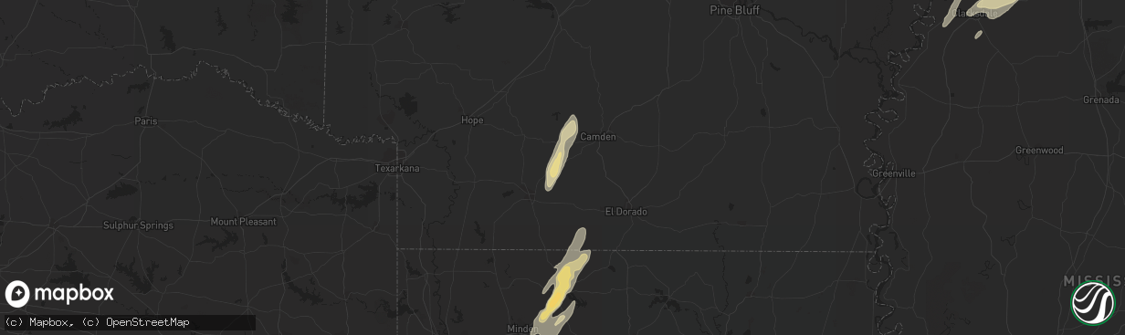 Hail map in Stephens, AR on December 24, 2015