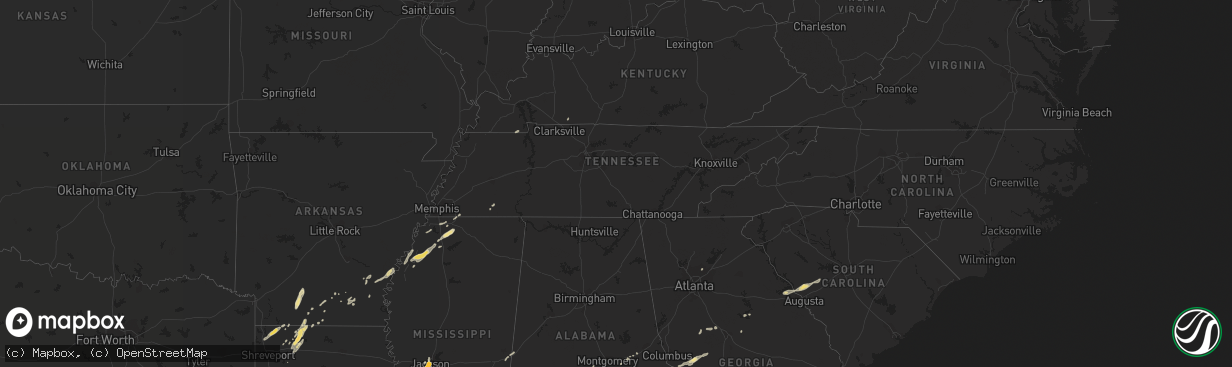 Hail map in Tennessee on December 24, 2015