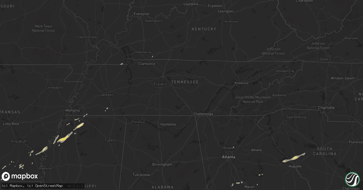 Hail map in Tennessee on December 24, 2015