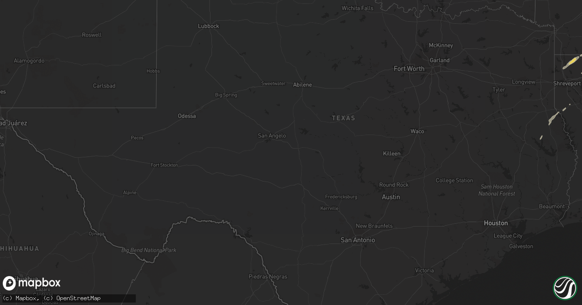 Hail map in Texas on December 24, 2015
