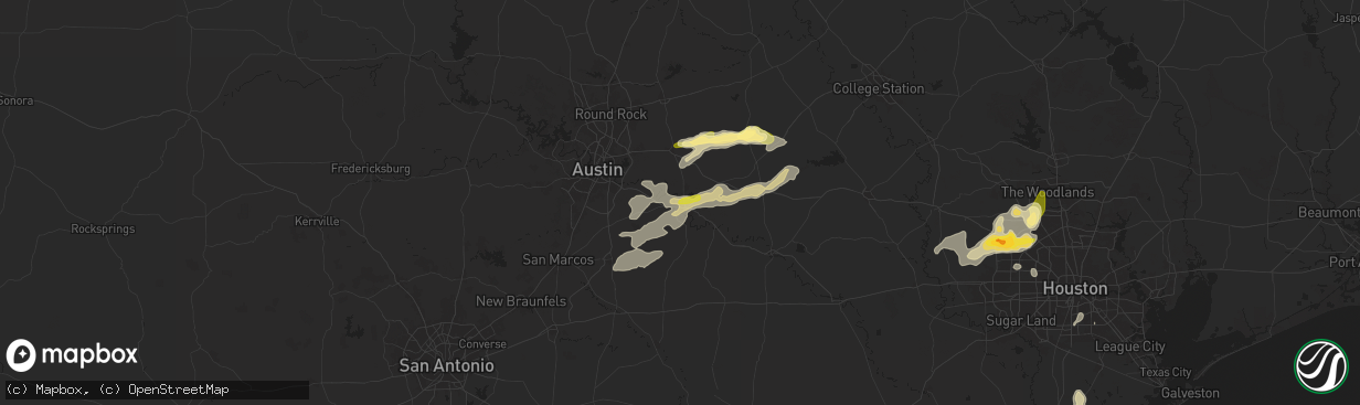 Hail map in Bastrop, TX on December 24, 2024