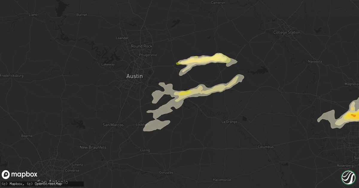 Hail map in Bastrop, TX on December 24, 2024