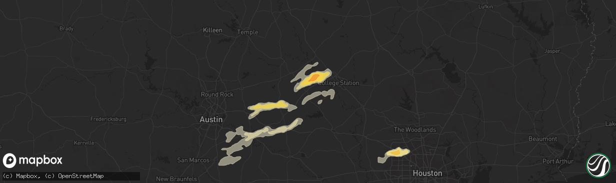 Hail map in Caldwell, TX on December 24, 2024