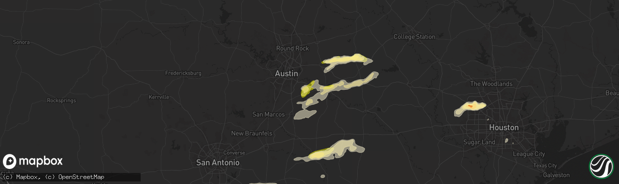 Hail map in Cedar Creek, TX on December 24, 2024