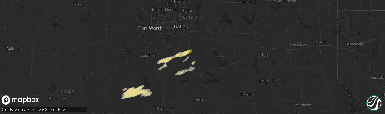 Hail map in Ennis, TX on December 24, 2024