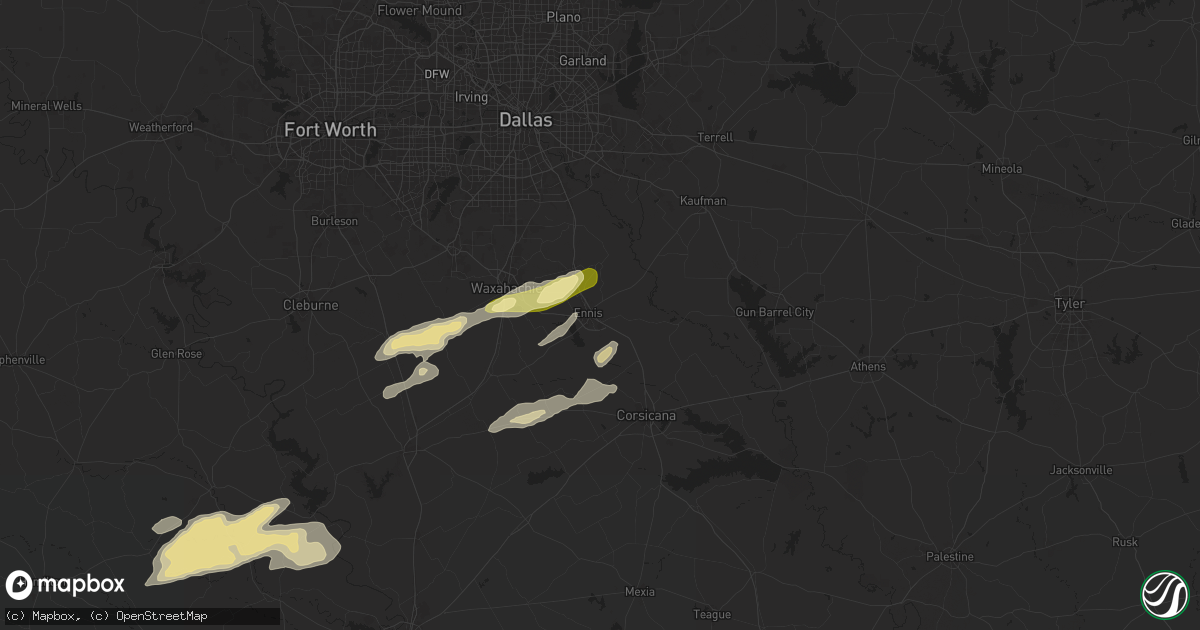 Hail map in Ennis, TX on December 24, 2024
